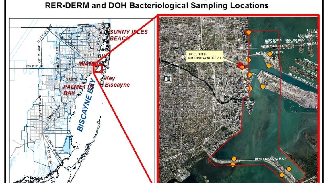 A swimming advisory is in effect from the Rickenbacker Causeway to beyond the Venetian Causeway.