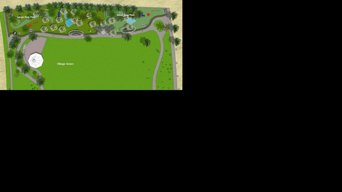 
Aerial view of the conceptual designs for the dog park on the north end of the Village Green in Key Biscayne.
