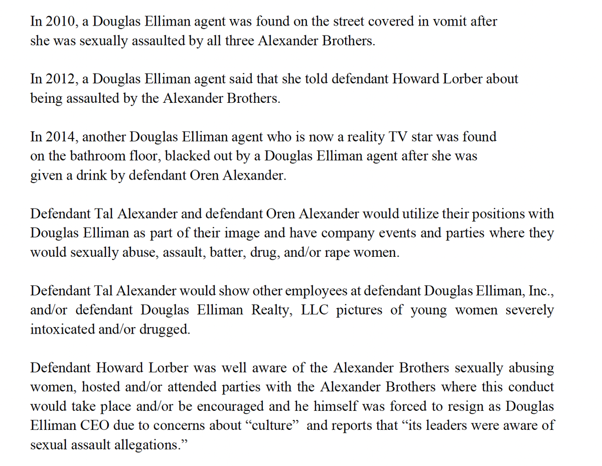 Screenshot of page 20 of the lawsuit filed against the Alexander brothers, their parents, Kent Security, Douglas Elliman, and Douglas Elliman former CEO Howard Lorber.