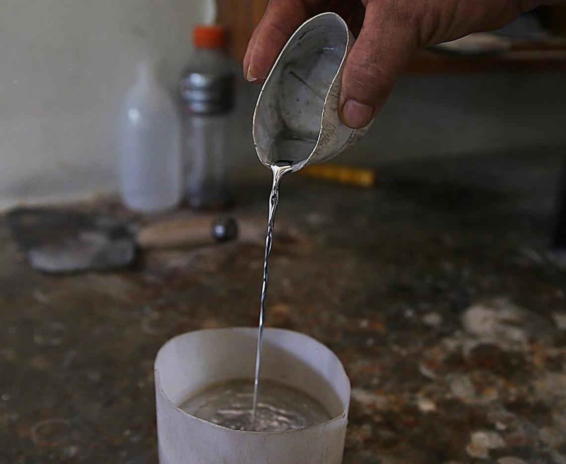 Mercury used to process gold at Planta de Beneficio La Palma, a gold processing plant owned by Delfin Antonio Gonzalez. The plant is in the process of adopting a more environmentally friendly process to separate gold from rock in Segovia, a gold mining town in Colombia’s Antioquia department.