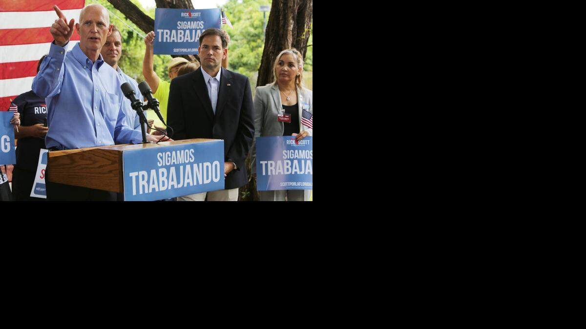 
Gov. Rick Scott, rallying with fellow Republicans in Miami on Monday, defended his use on the campaign trail of Spanish, a language he’s still learning.
