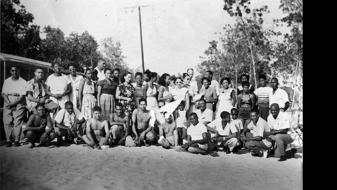 
A group of bathers on Virginia Key Beach. 
