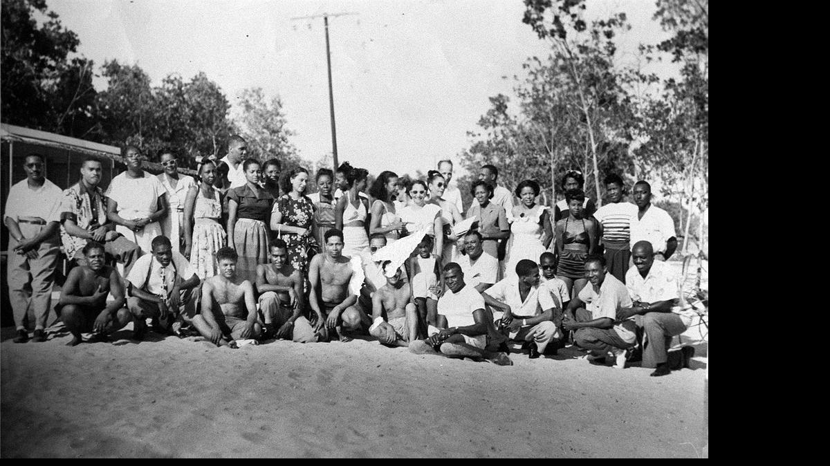
A group of bathers on Virginia Key Beach. 
