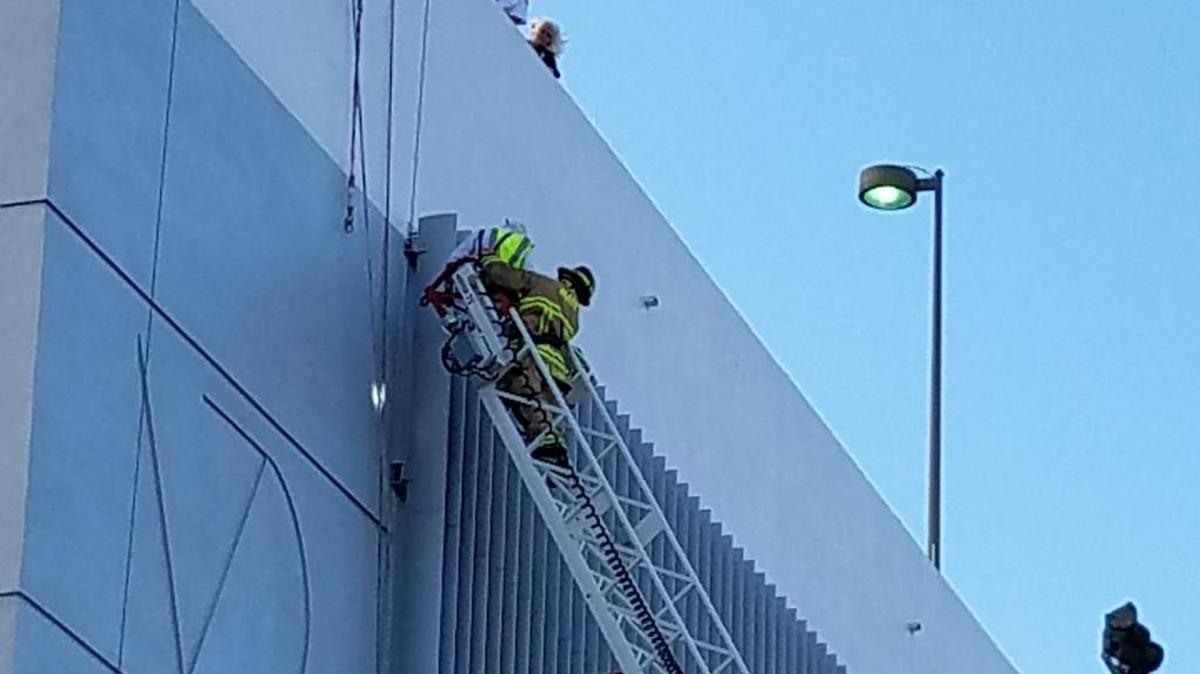 A worker was rescued from the side of a building at Miami Dade College Interamerican Campus Aug. 21, 2017.