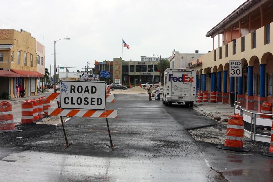 Construction at Flagler Street and 12th Avenue on Friday, August 25, 2017. Area business owners have been losing customers and revenue because of the ongoing construction in the area.
