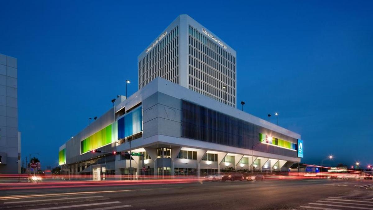 The renovated tower at the corner of Southwest Eighth Street and 27th Avenue that’s now part of Miami Dade College’s InterAmerican Campus.