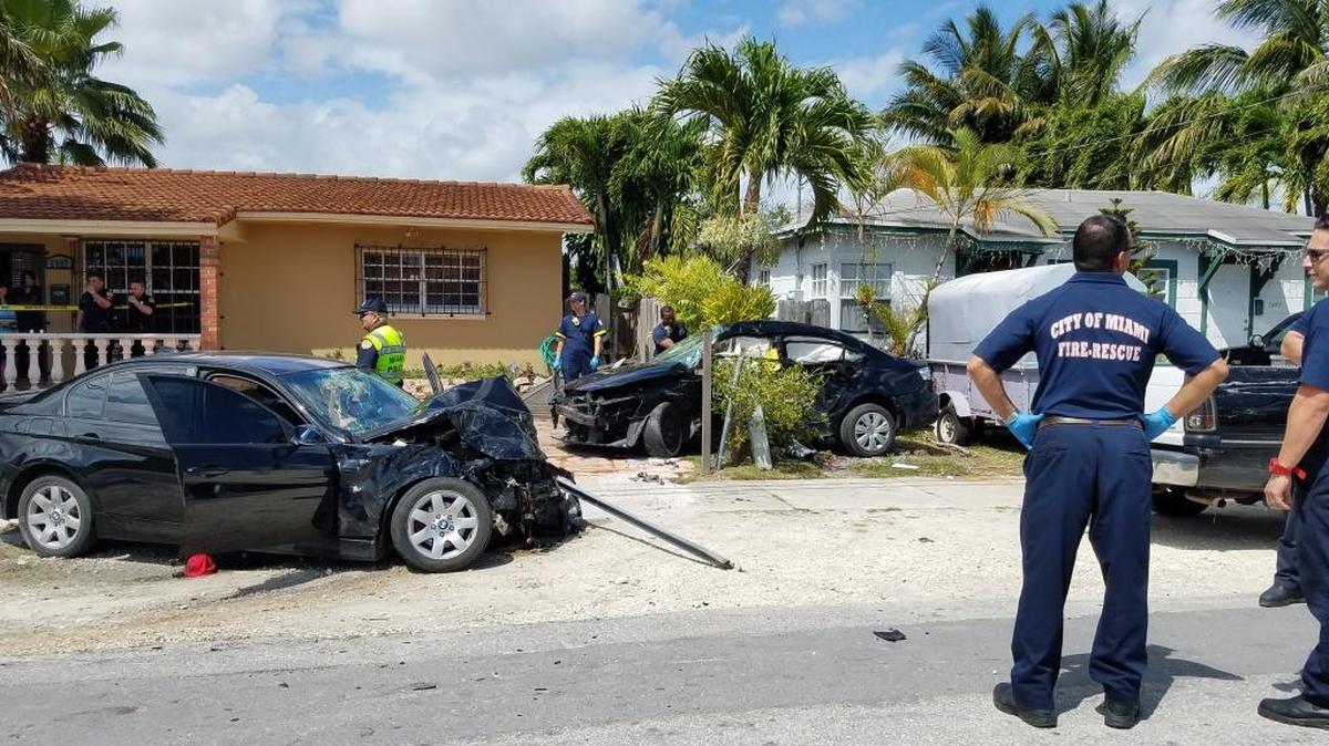 The two cars in Sunday afternoon’s fatal crash at the corner of Southwest 17th Street and 25th Avenue. The driver of the car on the right, the Volkswagen Jetta, died.