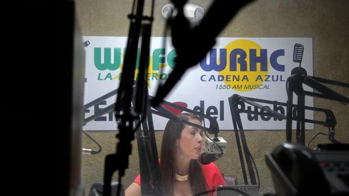 While running for mayor of Miami-Dade County, Raquel Regalado also hosts the Spanish-language show at La Poderosa. Here she is on an afternoon broadcast on Thursday, October 8, 2015 in Miami