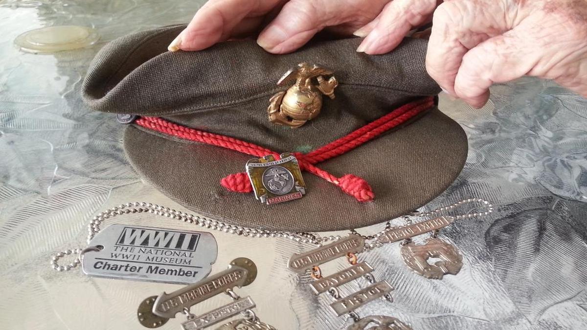 
U.S. Marine veteran Conni Gordon shows her World War II medals a few days before joining other veterans on a flight to Washington D.C. to visit war memorials as part of the Honor Flight program.
