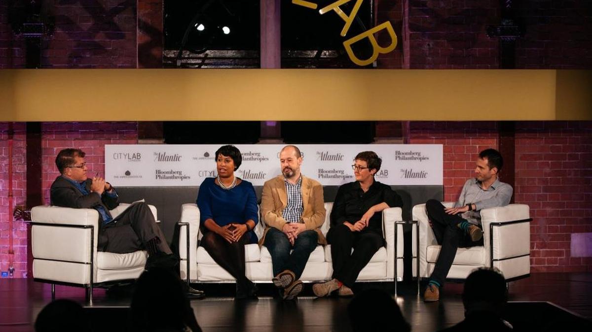 A panel speaking during the 2015 CityLab Summit in London.