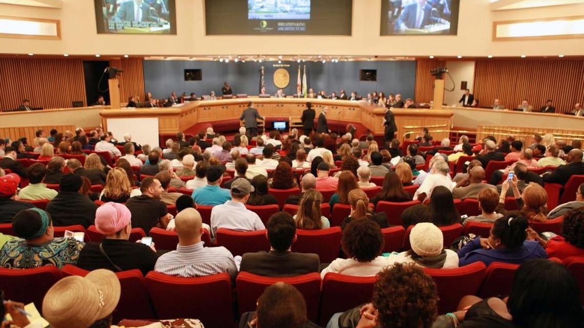 Advocates and opponents filled Miami-Dade Commission chambers before a preliminary vote on American Dream Miami.