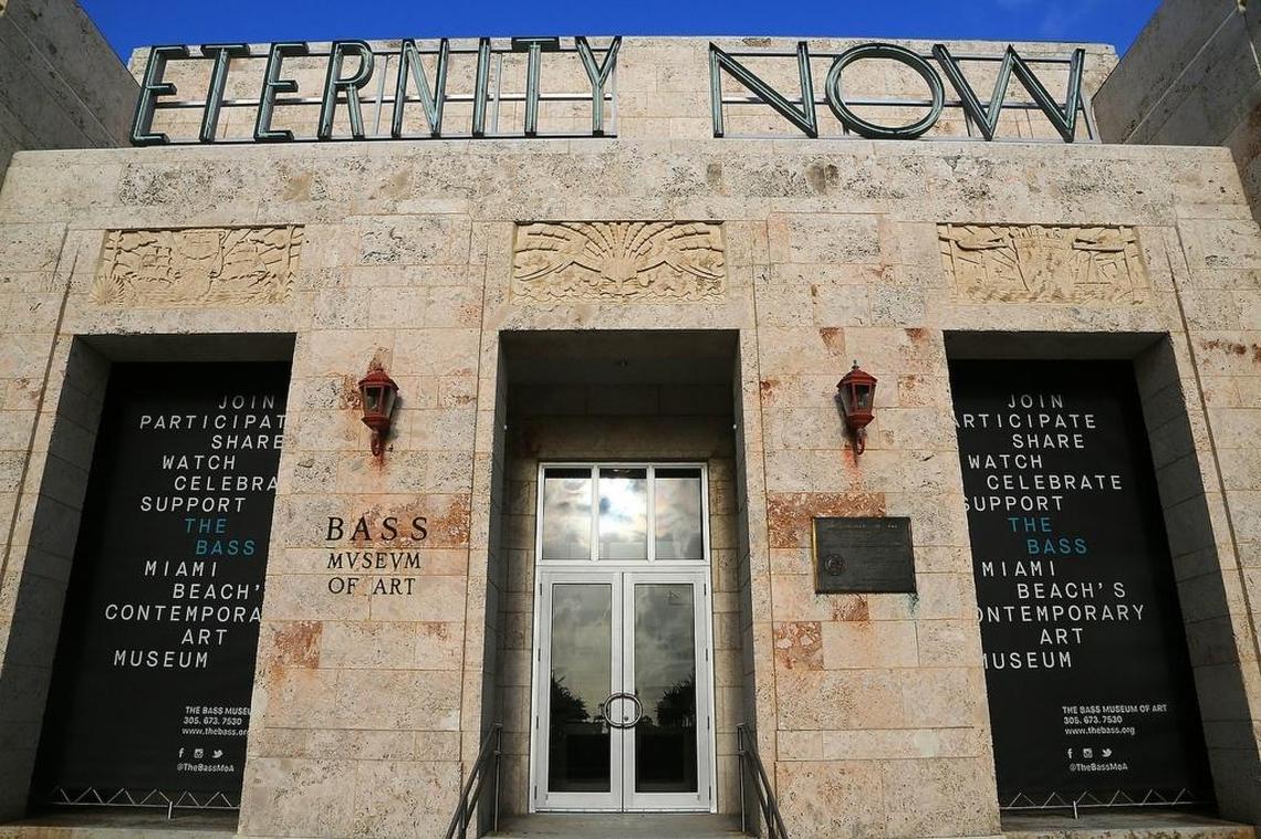 A neon installation by artist Sylvie Fleury crowns the entrance of The Bass museum of contemporary art in Miami Beach, which reopens its doors after 2 1/2 years of renovation and expansion on Sunday.