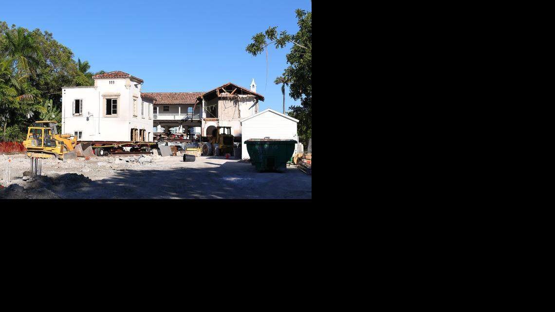 
A view of the mansion at Star Island by architect Walter DeGarmo in Miami on Tuesday, Nov. 11, 2014. The 90-year-old Star Island home is getting restored and shifted to a new spot on the property, where it resides as a developer has agreed to lift the 425-ton home and move it to make way for a new residence. The owner, architects, preservationists and city officials will gather Dec. 9 to watch the home get moved.
