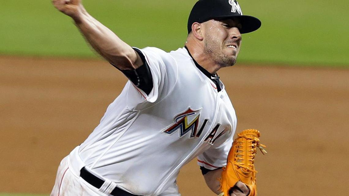 Miami Marlins' Jose Fernandez pitches in the second inning of the Miami Marlins and Washington Nationals game at Marlins Park in Little Havana in Miami on Tues., Sept. 20, 2016.
