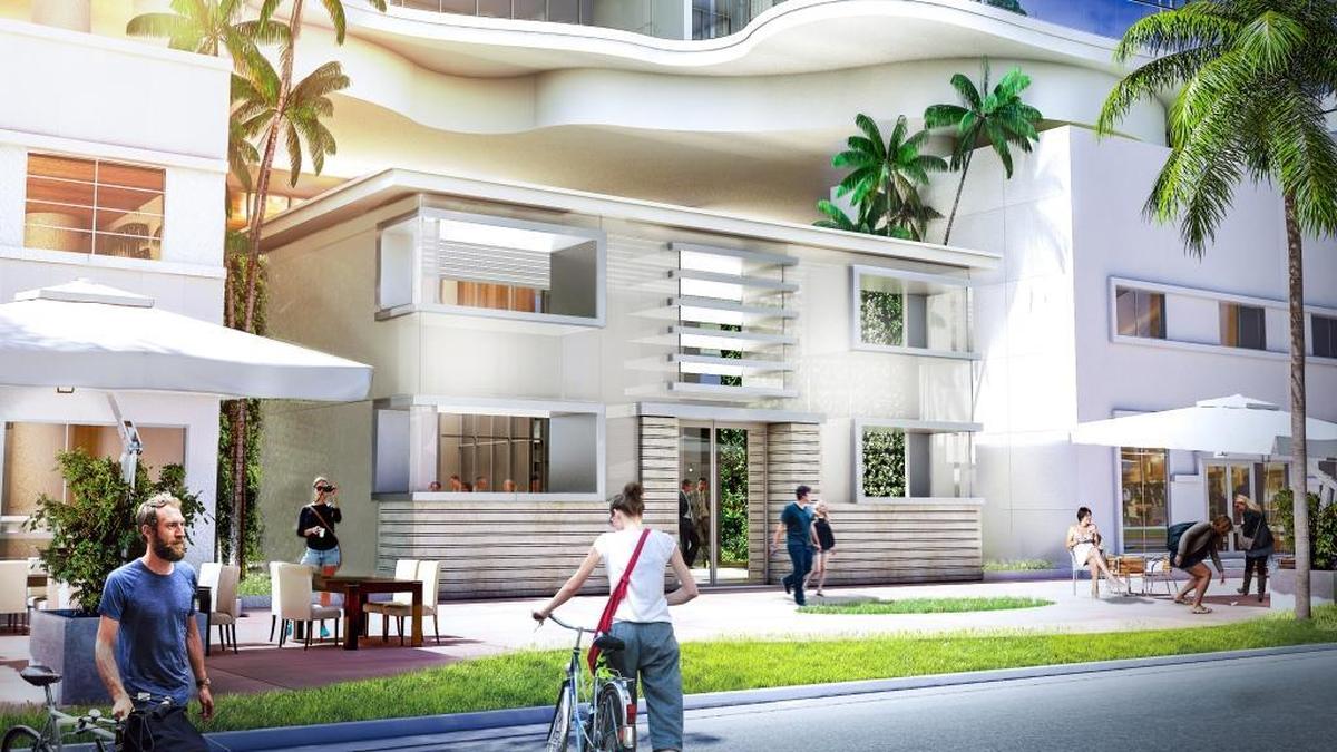 The derelict former hotel at 7420 Ocean Terrace would be torn down. In its place, the developer would place an homage to the hotel’s facade made of translucent tempered glass which would serve as a gateway to enter a courtyard in front of the condo tower.