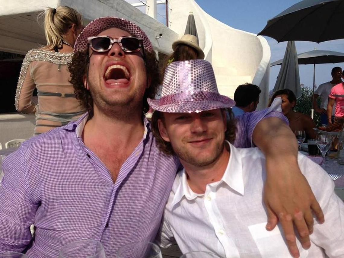 Petter Hagland (right) is shown at a party. He has invested million of dollars into Miami Beach real estate, although the transactions haven’t turned out well.