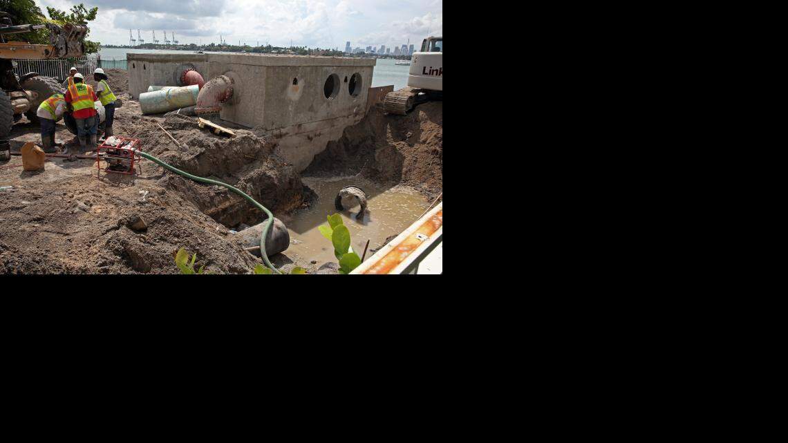 
An energy disipator at 14th Street and West Avenue. The disipator is the last part of the water removal process that places water from street level into the bay, having gone through the pumping station which is underground. Monday, October 6, 2014.
