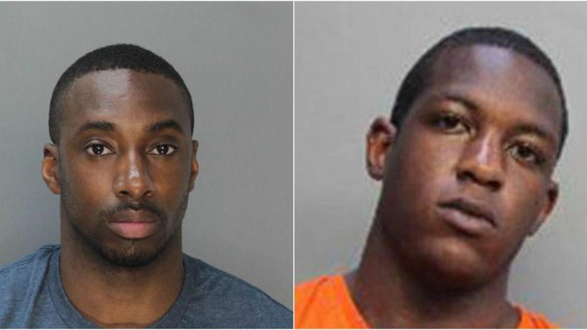 Prince George’s County police officers Steven Pascal, left, and Charles Williams, right, were arrested in separate incidents in Miami-Dade County over the weekend.