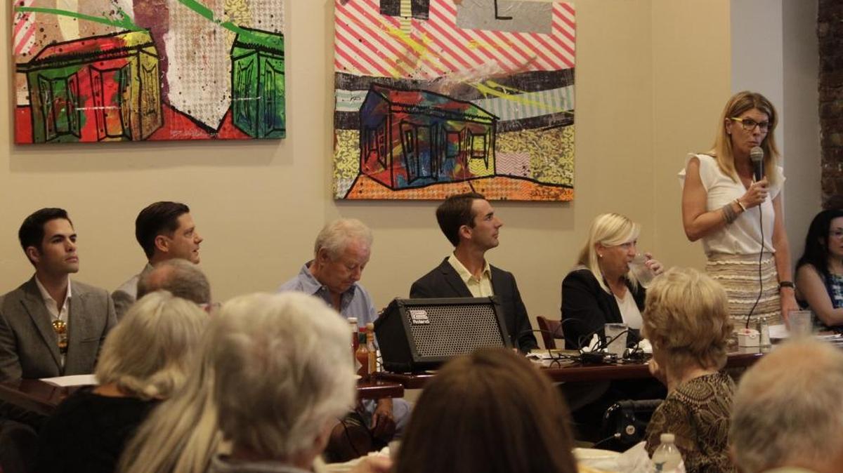 Miami Beach Group 4 commission candidates speak at a Tuesday Morning Breakfast Club during the campaign.