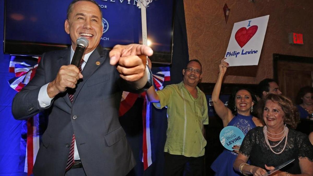 Miami Beach Mayor Philip Levine wins reelection on Tuesday and greets his supporters at Lucali Pizza in Sunset Harbour.