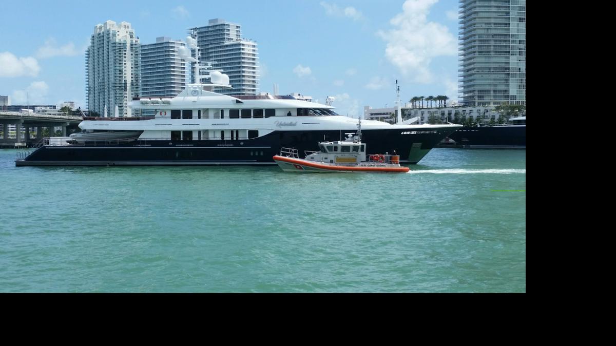 
The yacht Unbridled sits stranded near Miami Beach.
