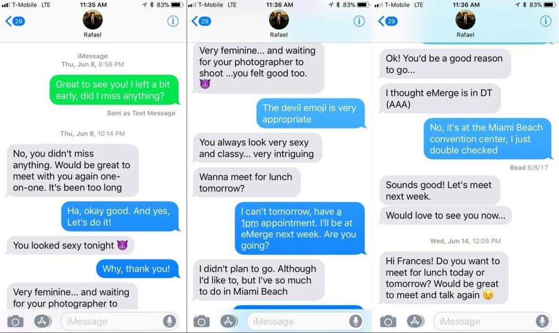 Text messages between Rafael Velasquez, a Miami Beach City Commission candidate, and publicist Frances Alban.