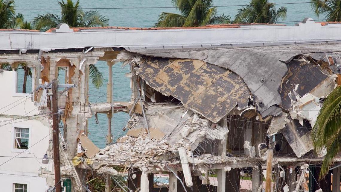 Demolition Jan. 24 of the Belle Isle Court Apartments on Belle Isle, Miami Beach.