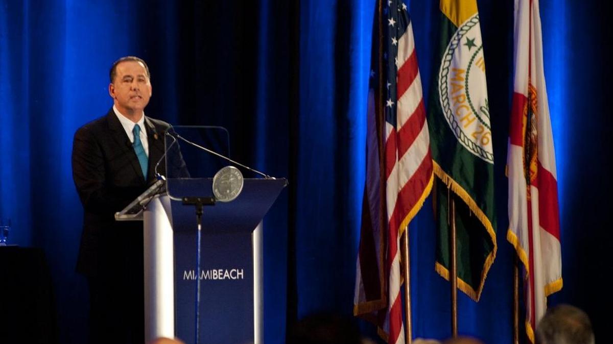 In 2014: Miami Beach Mayor Philip Levine delivers the state of the city address at Miami Beach Convention Center.
