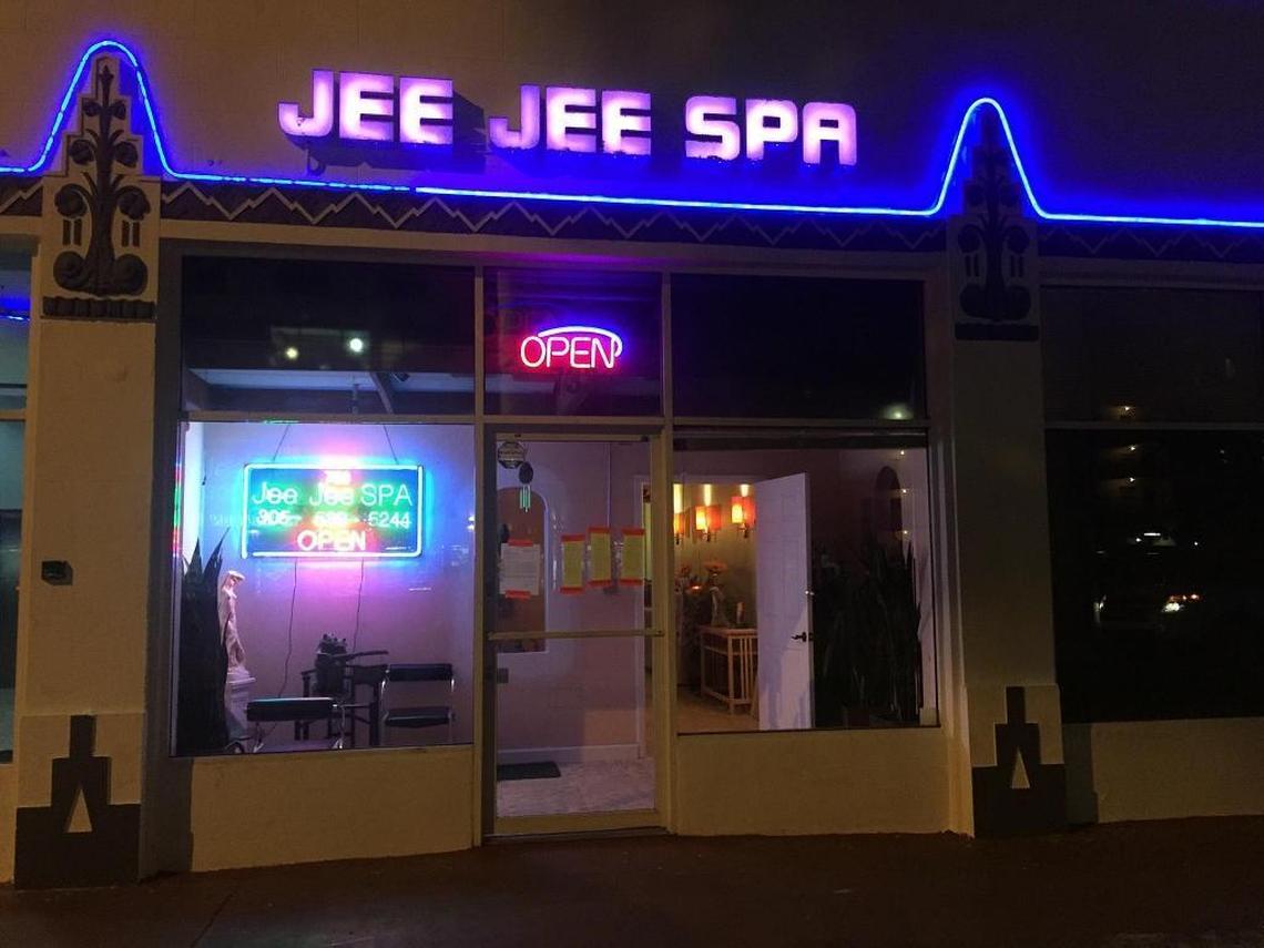 Jee Jee Spa on Fifth Street is one of the massage parlors Miami Beach police raided and closed on Friday.