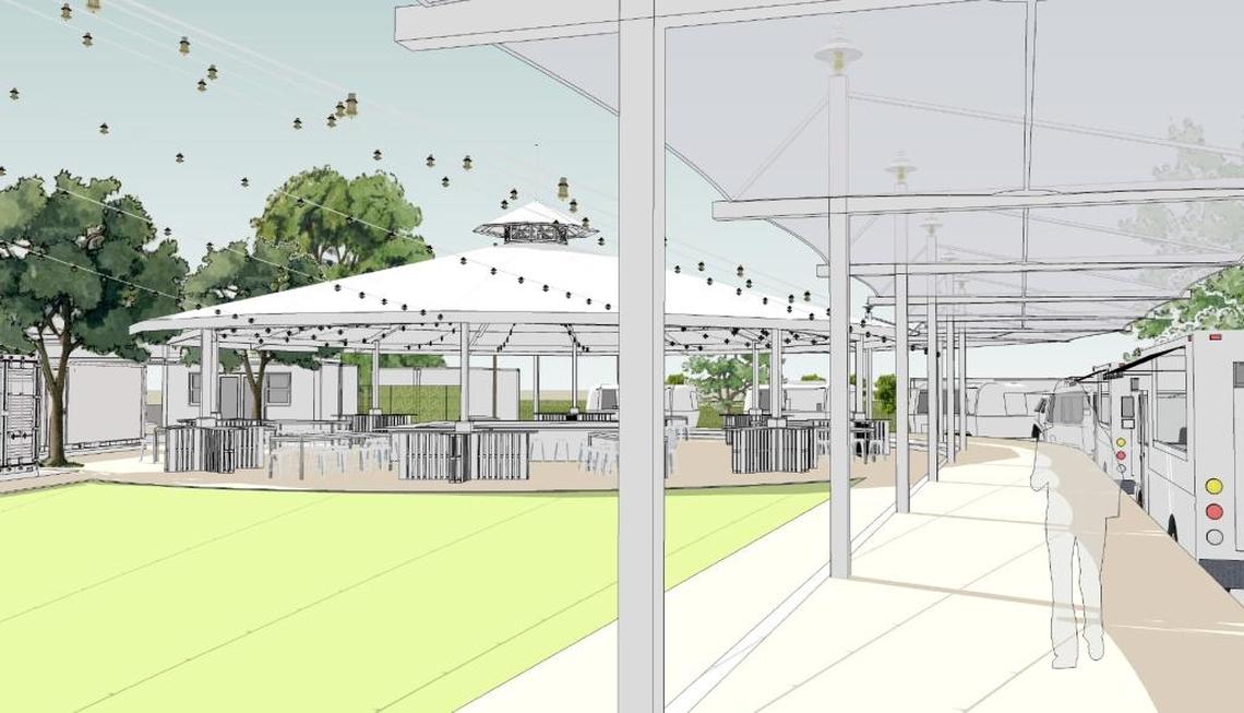 This rendering shows the ground-level view from inside the North Beach Yard.