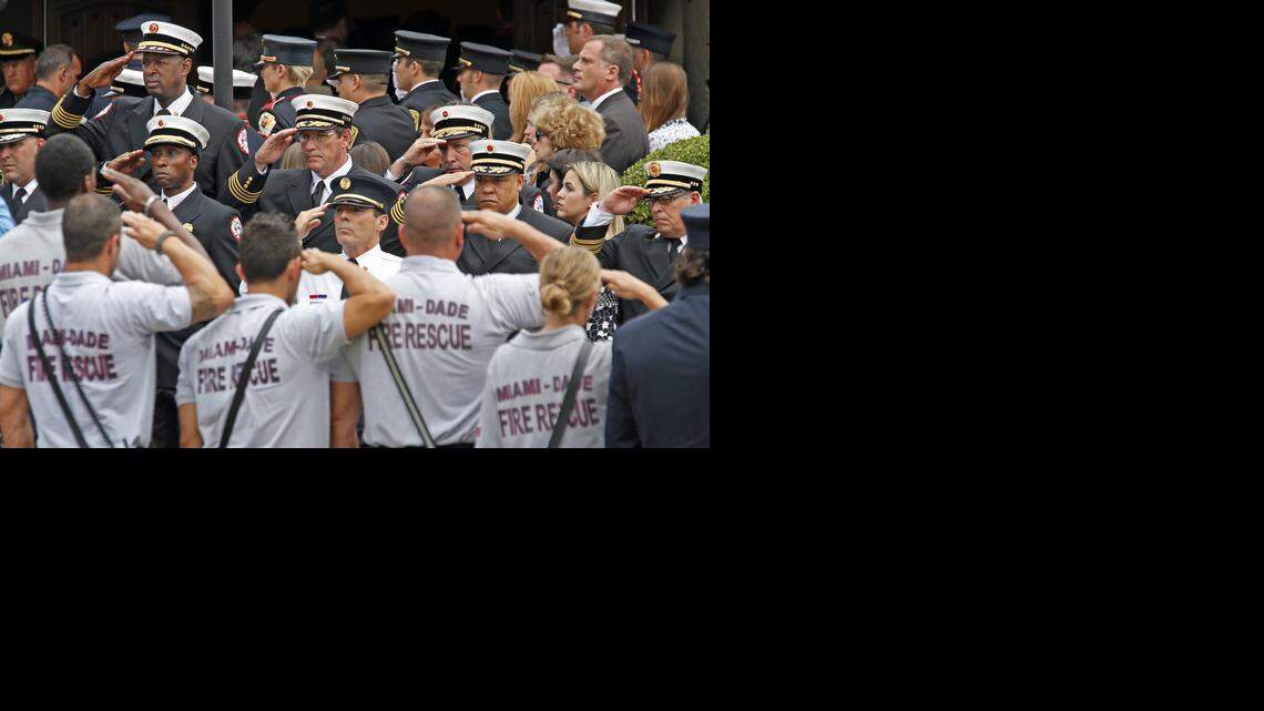 
FILE--The funeral at St. Kevin Roman Catholic Church of Rafael Garcia, 28, a popular City of Miami firefighter and paramedic on Thursday, March 26, 2015. 
