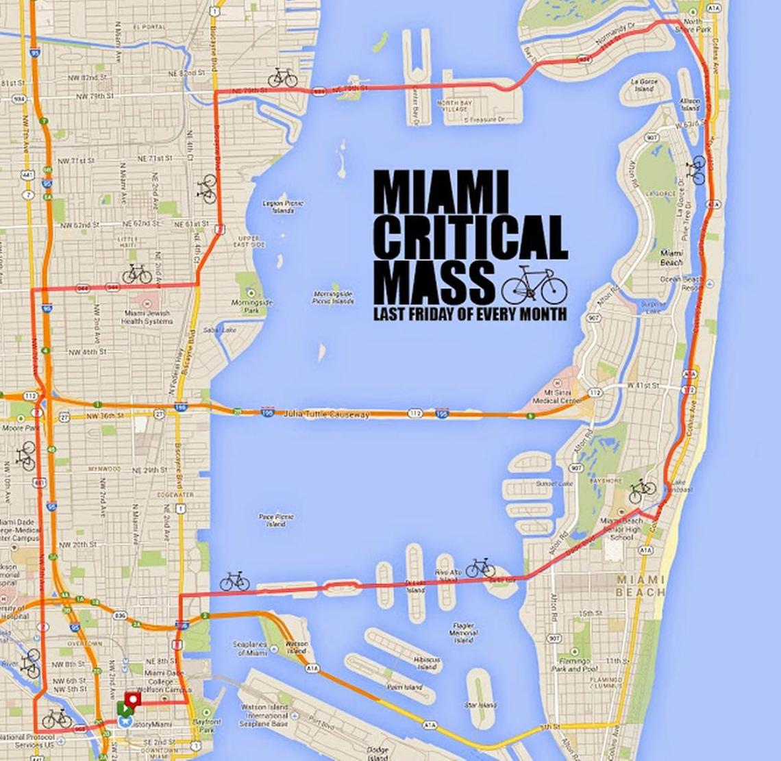 The Miami Bike Scene blog posted this route for Friday’s Critical Mass ride.