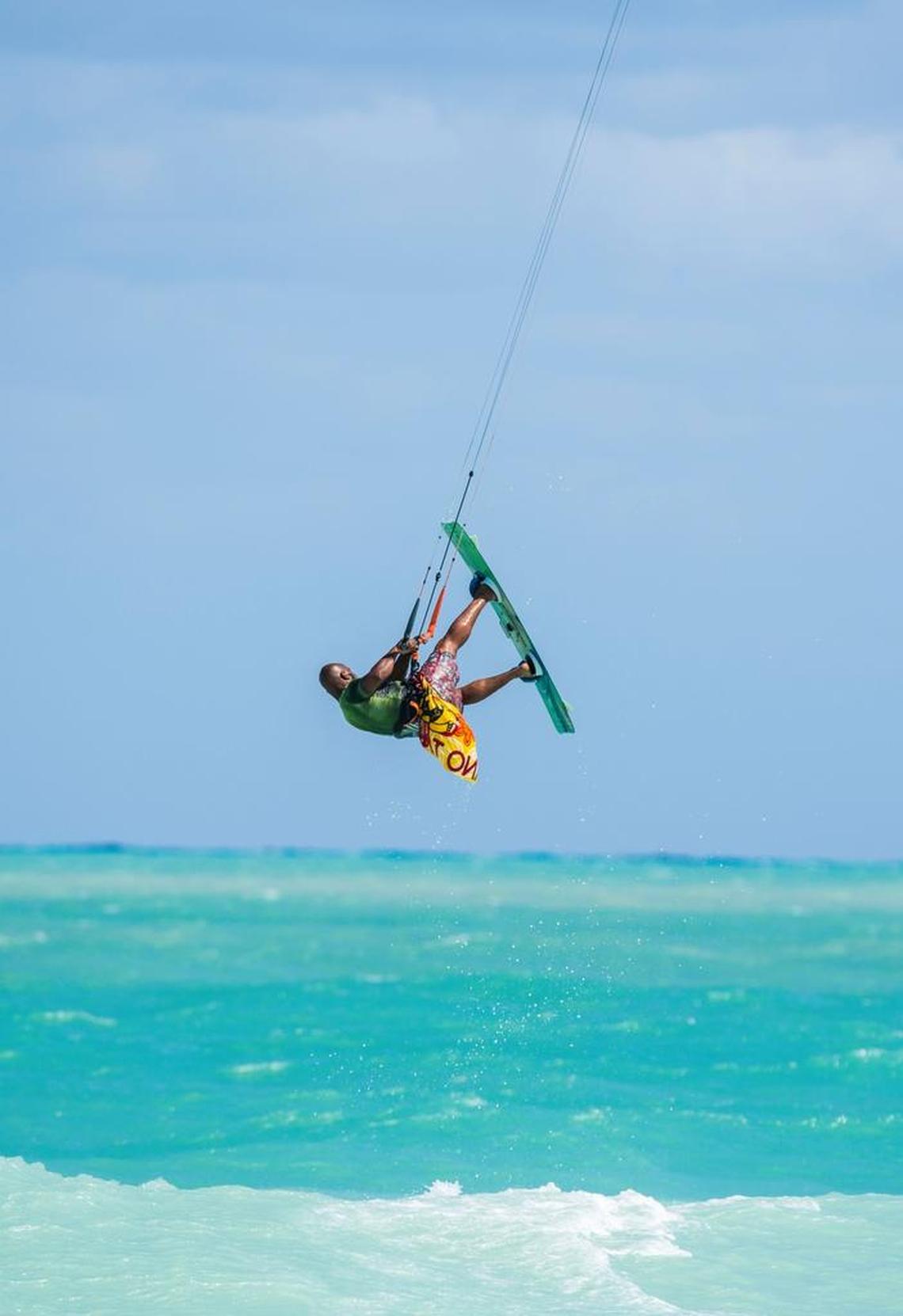 Luco Romero, a member of the Miami Beach Kiteboarding Foundation, catches some air off Miami Beach.