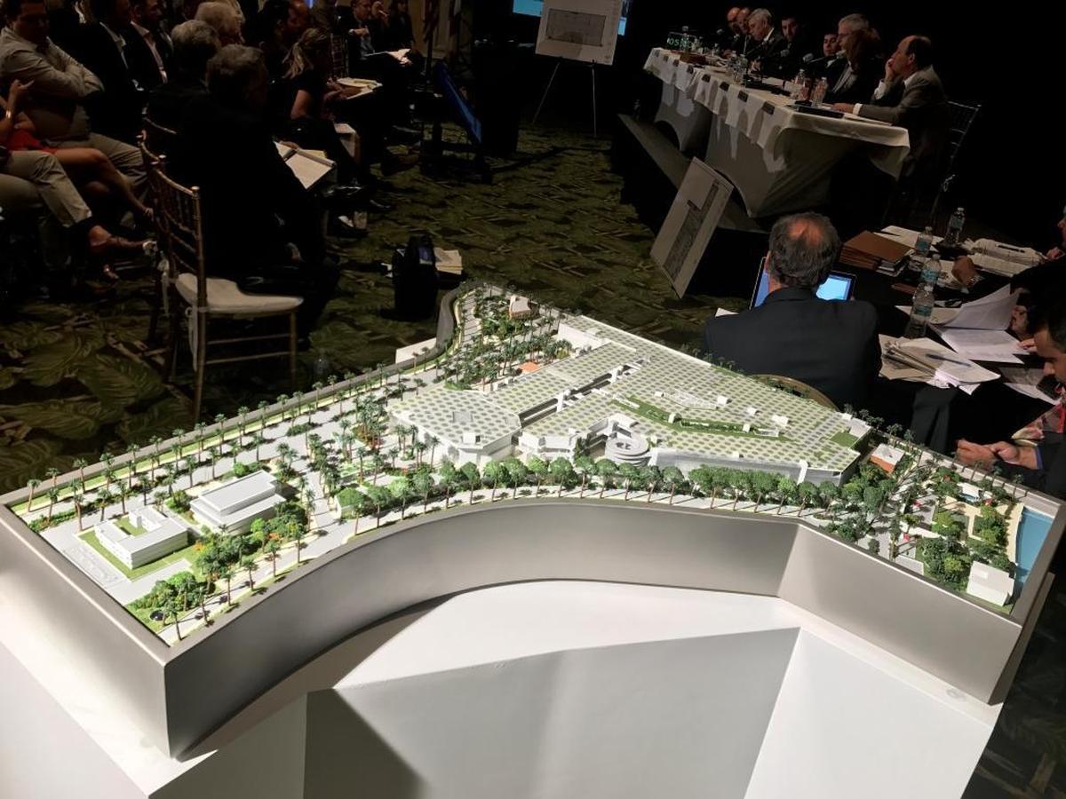A model of an expanded Bal Harbour Shops sat near the front of the room at a long public hearing Tuesday where the expansion plan was approved.