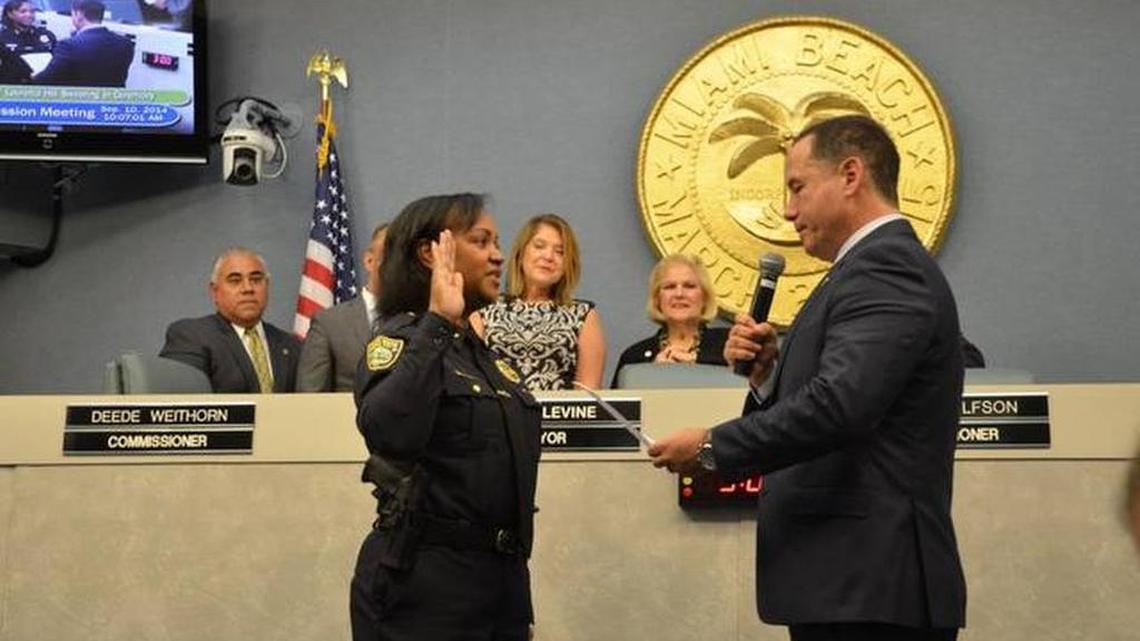 Miami Beach Deputy Police Chief Lauretta Hill was sworn in during a City Commission meeting September 2014.