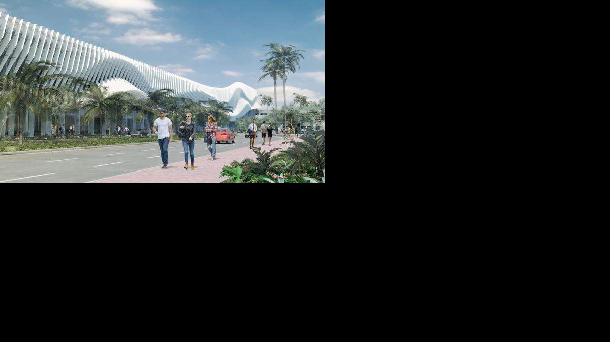 
The design for the exterior of the Miami Beach Convention Center that was presented to the City Commission last month.
