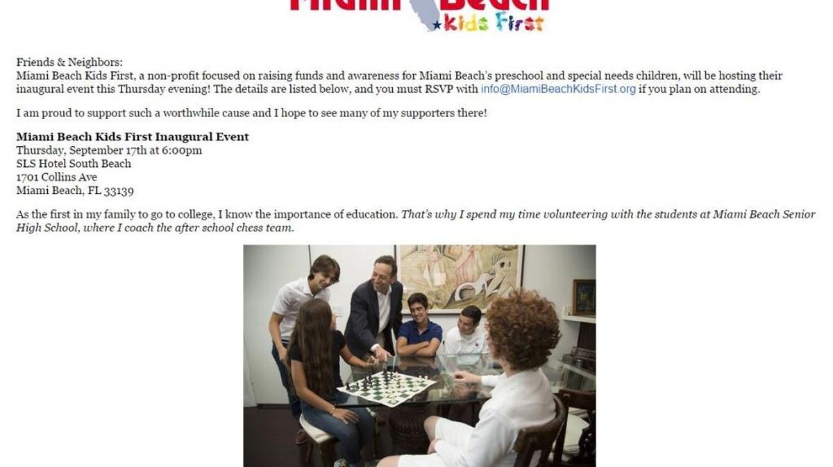 
Miami Beach candidate Mark Samuelian’s email blast. 
