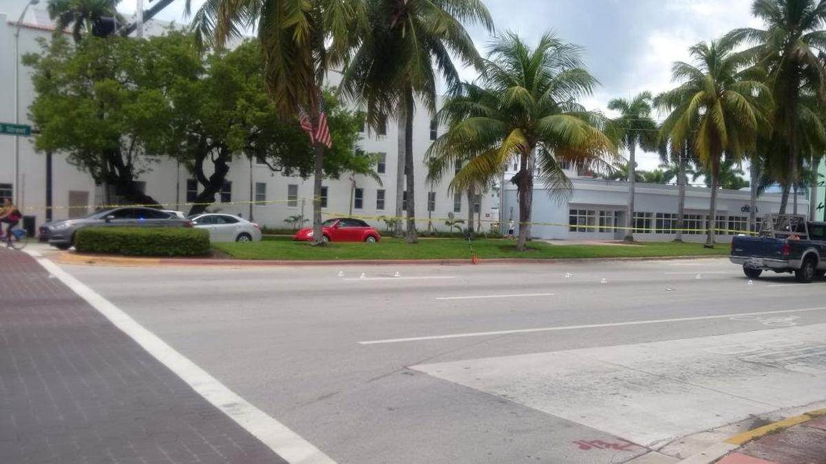The scene at Fifth Street and Meridian Avenue on Friday afternoon.