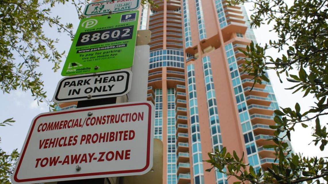 Signs have been posted at the South Pointe Park parking lot to warn commercial vehicles not to park there.