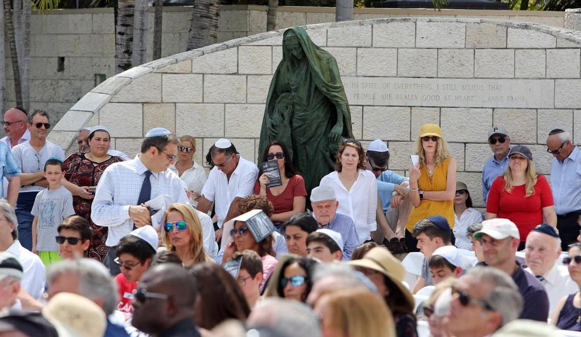 Yom Hashoah Holocaust Remembrance Day Observance was held at the Holocaust Memorial Miami Beach Sunday morning, April 8, 2018. People gathered to listen to Holocaust survivors share their memories.