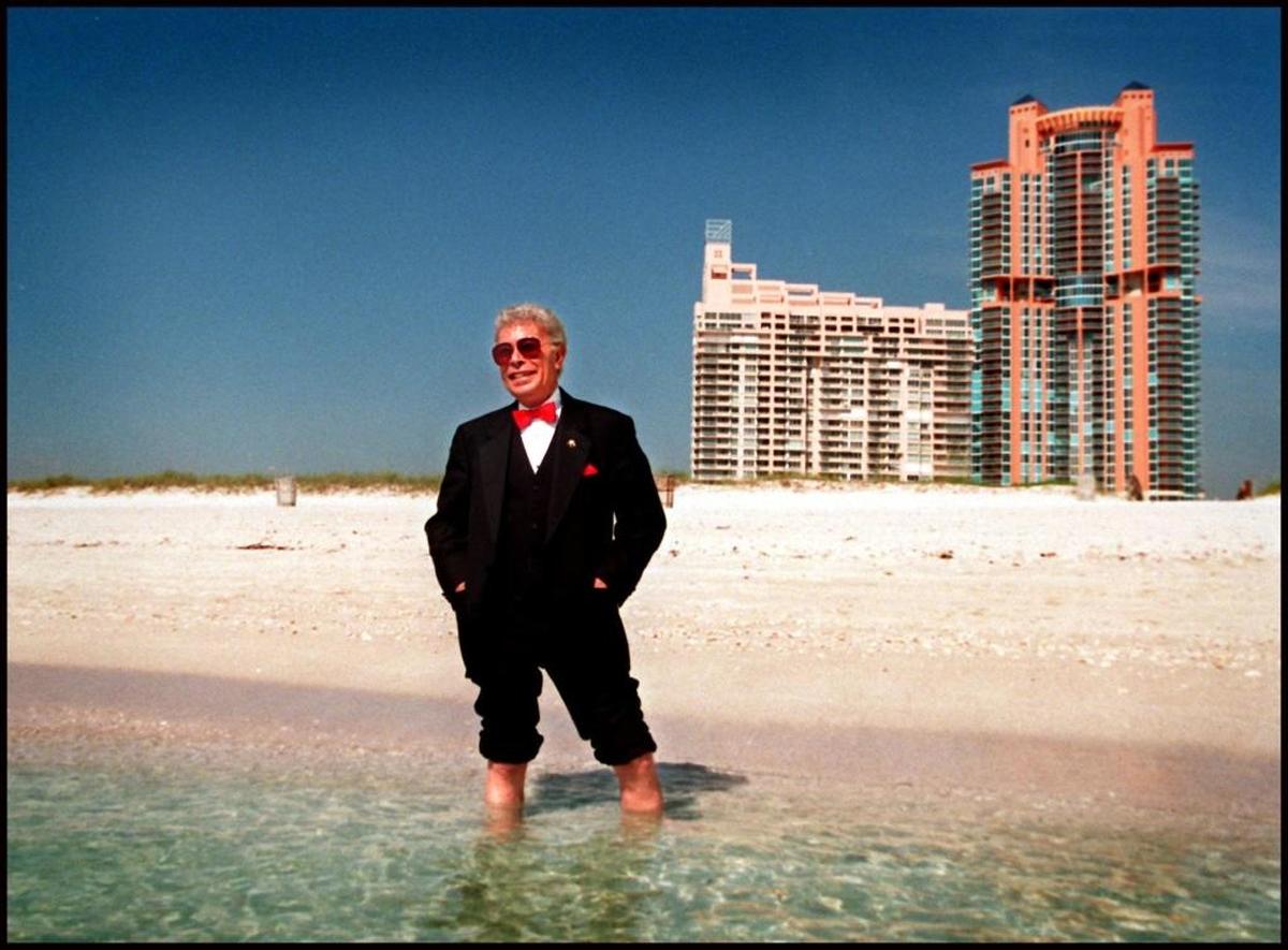 Longtime maitre d’ at Joe's Stone Crab, Roy Garret, on the beach near his luxury condominium home and where he had worked for the last 27 years. He was seen here in 1997, the year he retired from Joe’s.