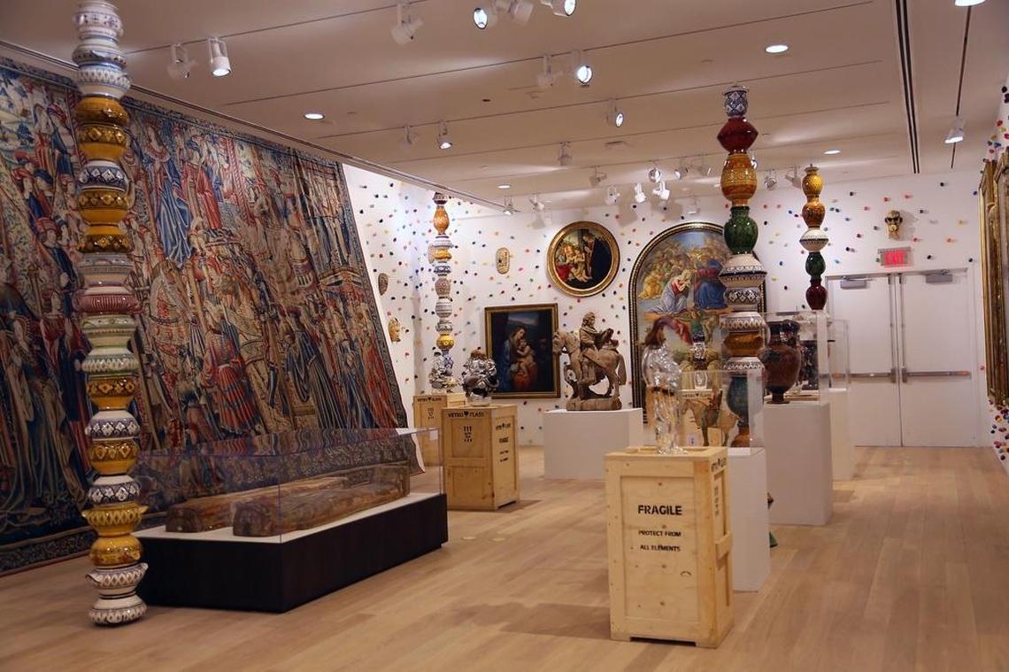 Pieces from The Bass' permanent collection are mixed with Pascale Marthine Tayou's "Beautiful." The Bass museum of contemporary art in Miami Beach is reopening Sunday after 2 1/2 years of renovation and expansion.