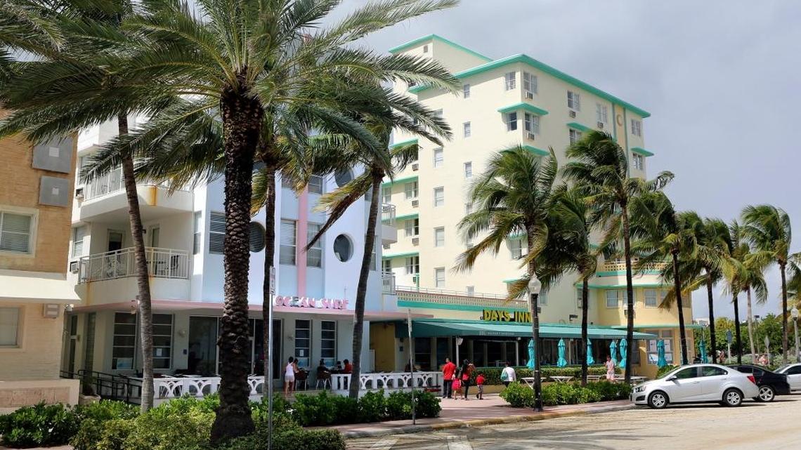The Ocean Surf and Days Inn on Miami Beach's Ocean Terrace are among the Art Deco and MiMo motels in the two-block historic district in North Beach, shown Friday, Oct. 23, 2015.