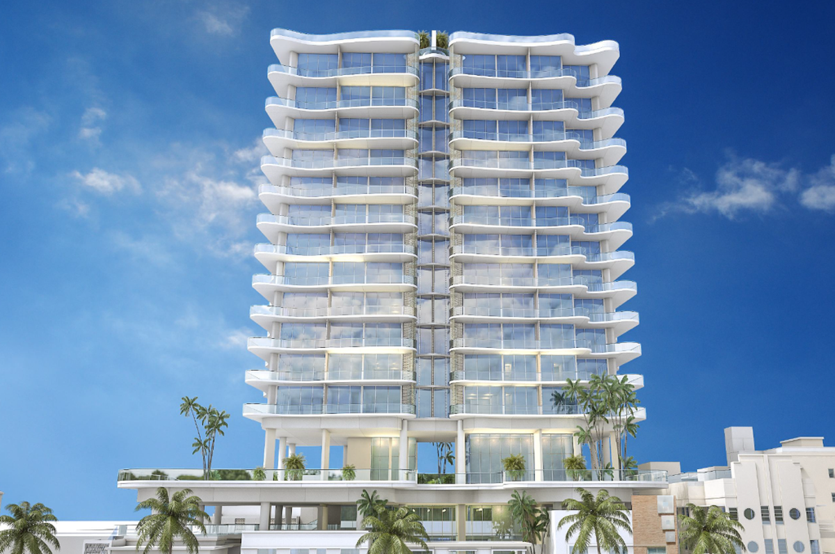 A 235-foot condo tower, set back about 60 feet from the historic facades beneath, would rise from the center of the block. The condo’s wavy exterior was inspired by the shapes left behind by waves after they recede from the sand.