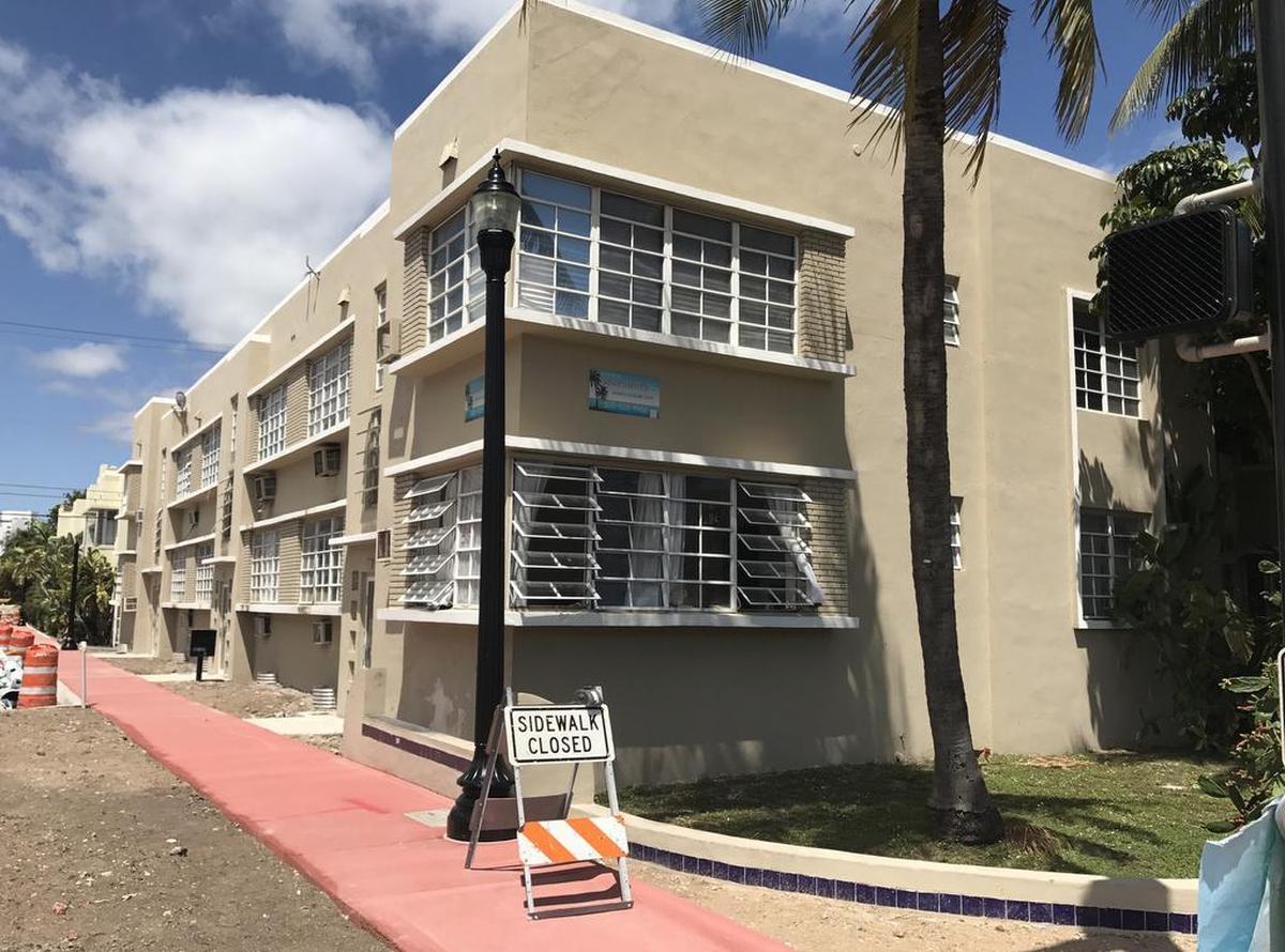 This building on the northwest corner of Euclid Avenue and 11th Street in South Beach remains a lower elevation that the recently raised street and sidewalk.