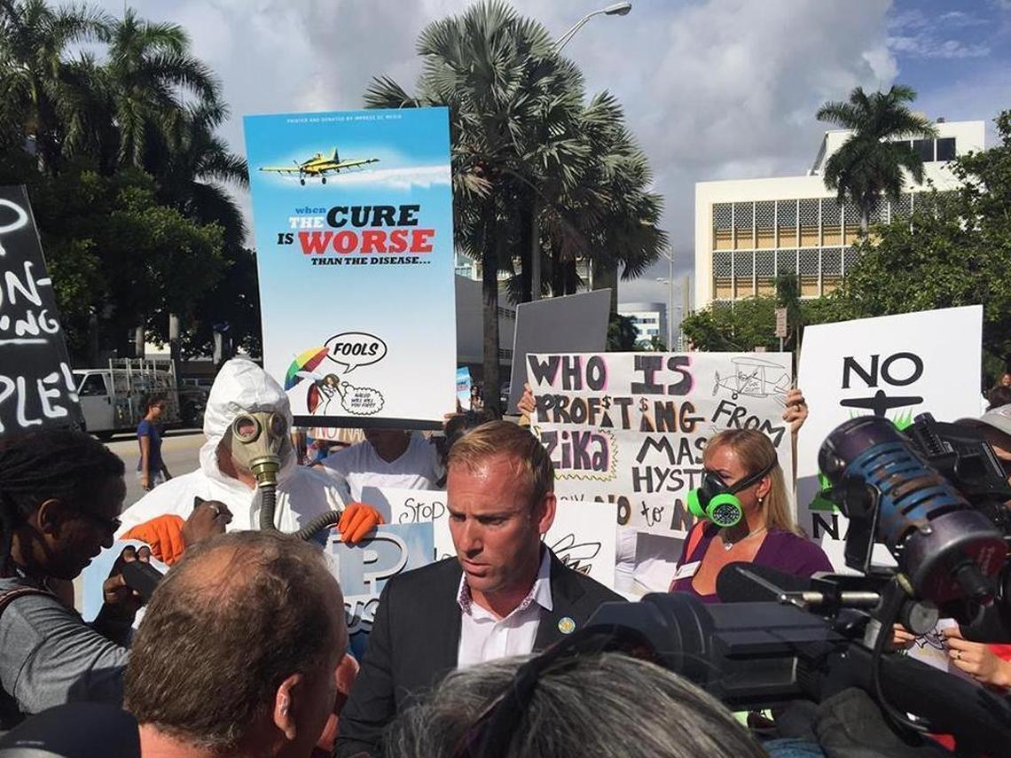 Michael Grieco attends a 2016 protest outside Miami Beach City Hall during the Zika crisis.