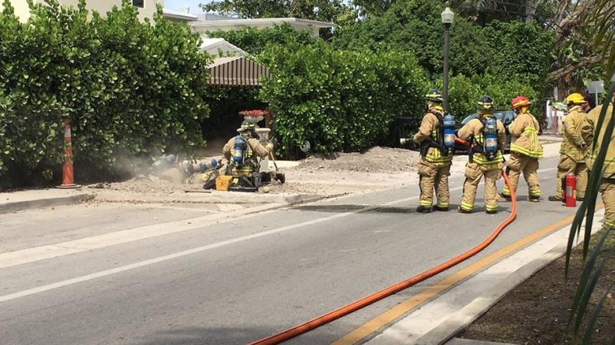 A homeowner on the 1200 block of North Venetian Way was spending his Saturday morning planting palm trees in his front yard until his Bobcat hit a one-inch gas pipe.