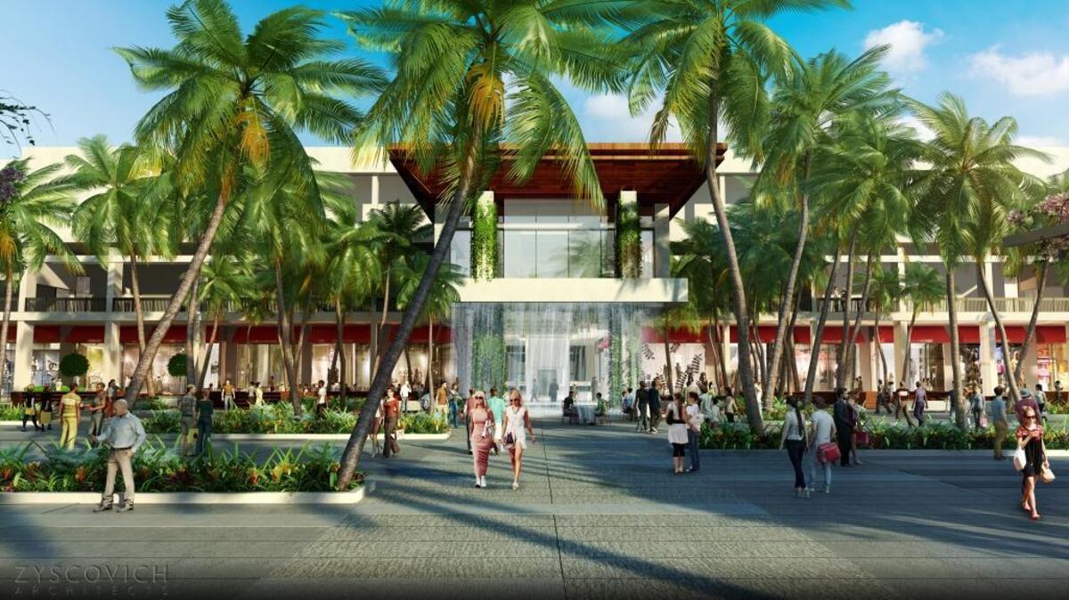 This rendering shows the front of an expanded Bal Harbour Shops from Collins Avenue.