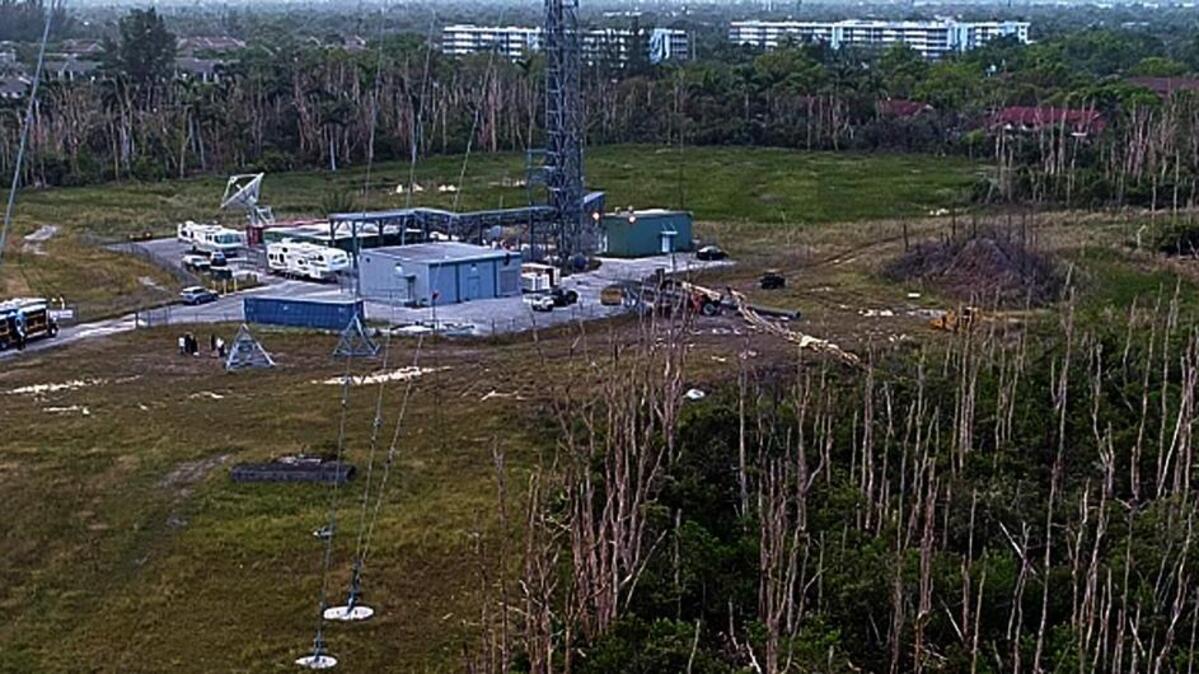 The area around the TV tower hours after the tragedy that killed three workers.