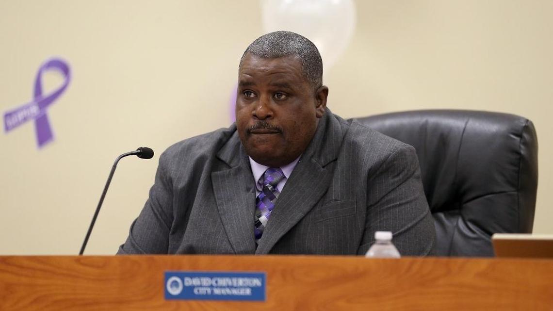 Opa-locka City Manager David Chiverton sat on the dais at a commission meeting on Wednesday, May 11, 2016, where the future of the embattled city was to be discussed, as well as his as city manager. Chiverton, who has since left the city, pleaded guilty Monday to federal corruption charges.